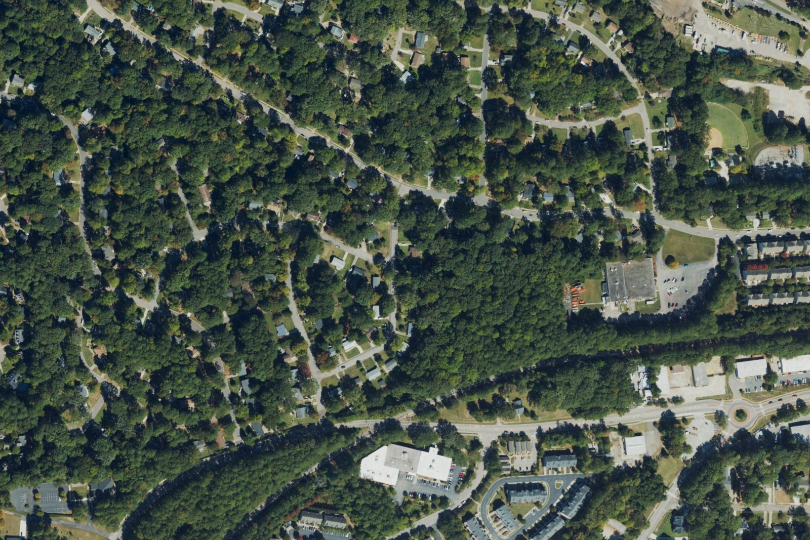 USDA aerial photograph of Cary, North Carolina, showing homes, streets and tree canopy in 2022