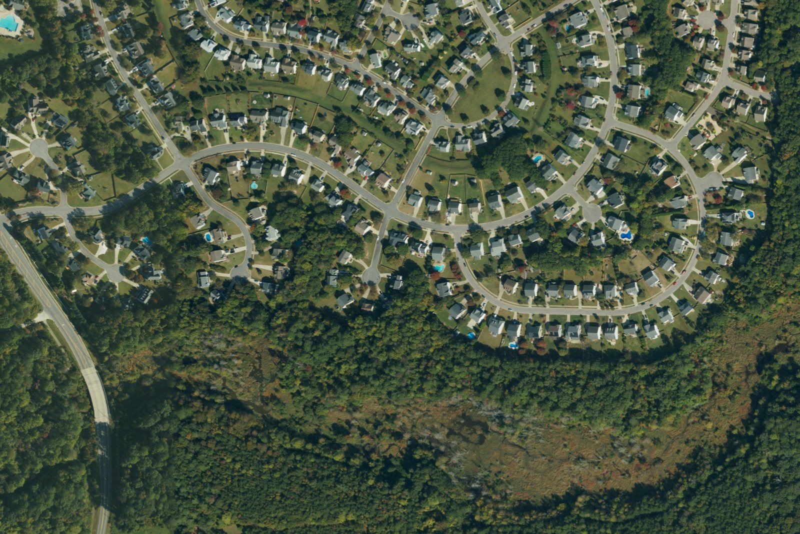 USDA aerial photograph of Fuquay-Varina, North Carolina, showing homes, streets and tree canopy in 2022